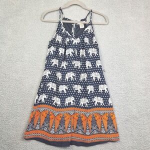 AGACI Dress Womens Small Blue Elephant Print Lined Boho Resortwear Festival